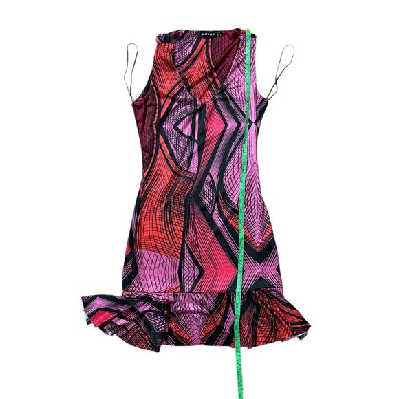 Wavey Vibrant Multicolor Abstract Print Mini Dress Size 6US Ruffle Hem - Picture 4 of 4